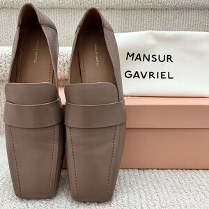 Mansur Gavriel Taupe Softest Leather Square Toe Loafers Sz 36 Slip On Bisco NIB